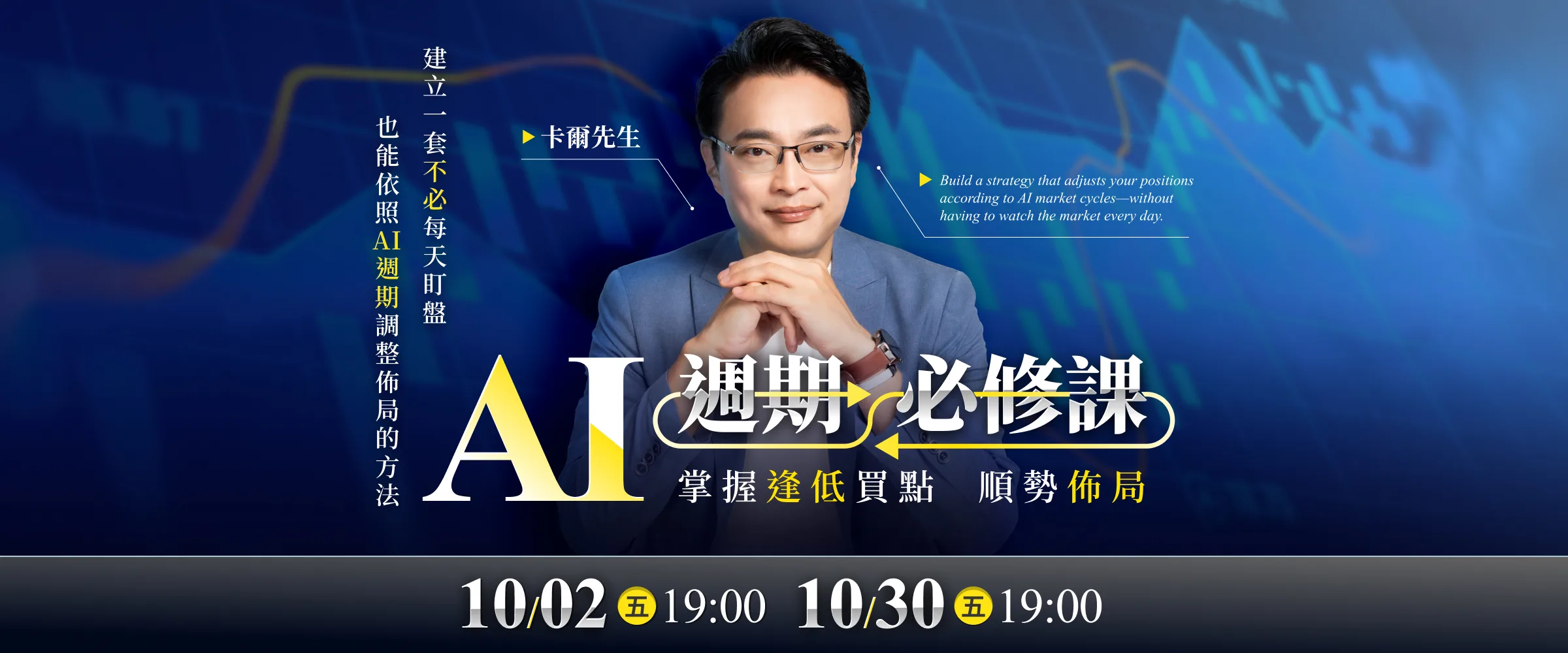 卡爾先生 AI 週期必修課:掌握逢低買點、順勢佈局。10/02(五)19:00、10/30(五)19:00